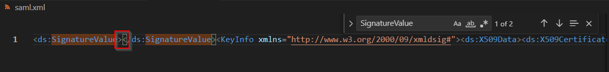 Removing signature content - screenshot showing the removal of the signature value